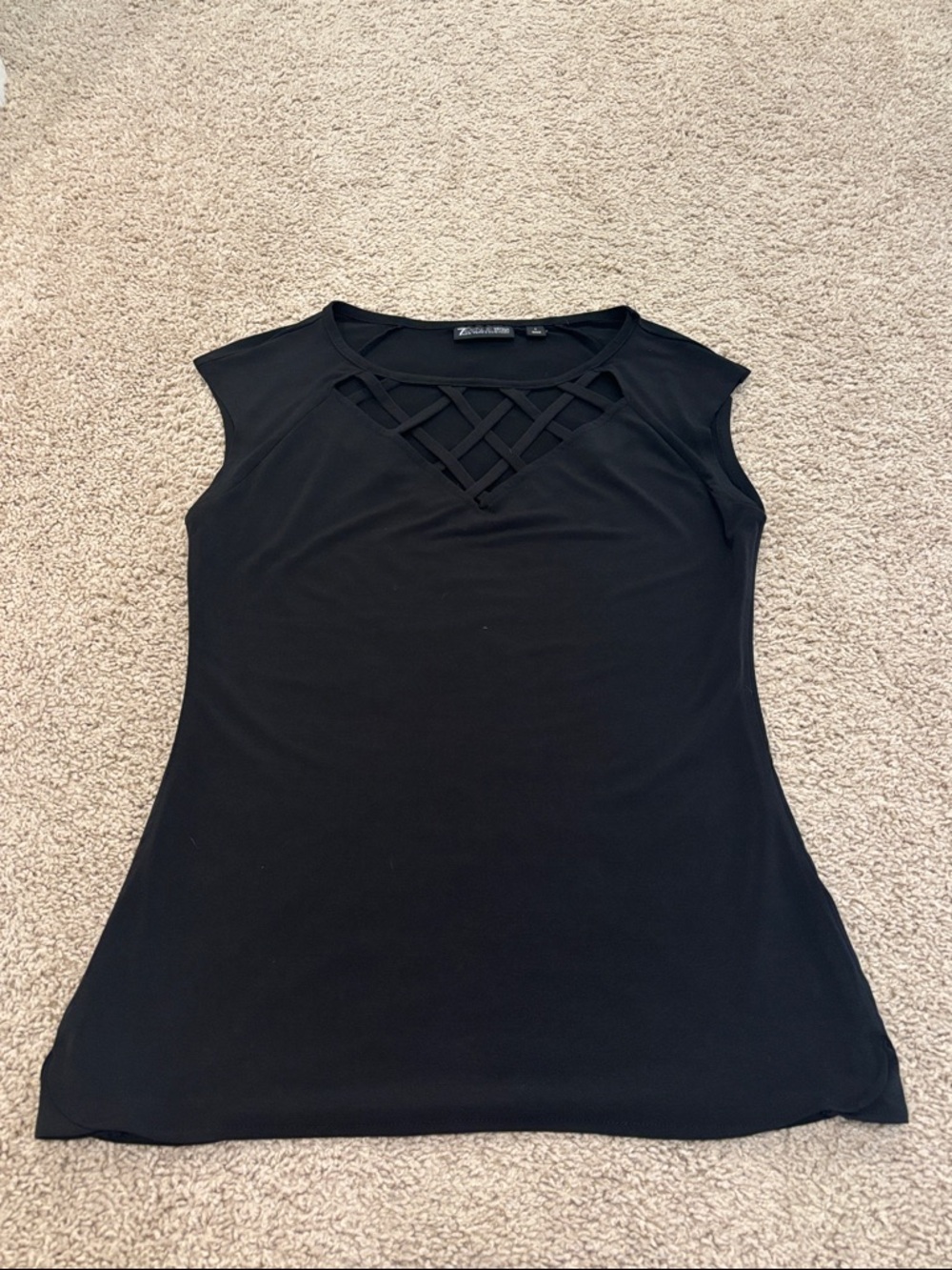Black Lattice V-Neck Top